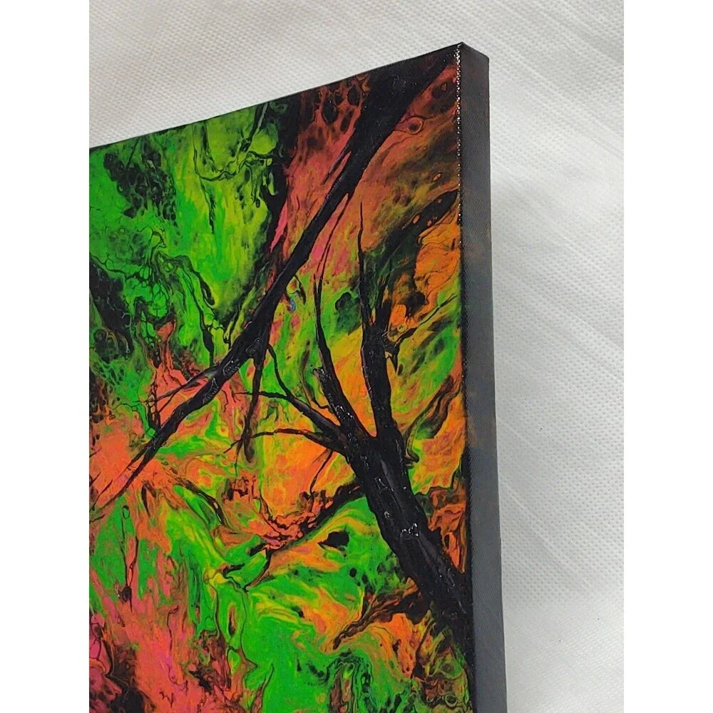 Emil Maryl Original Acrylic on Canvas Modern Abstract Painting 9x9 Black Green
